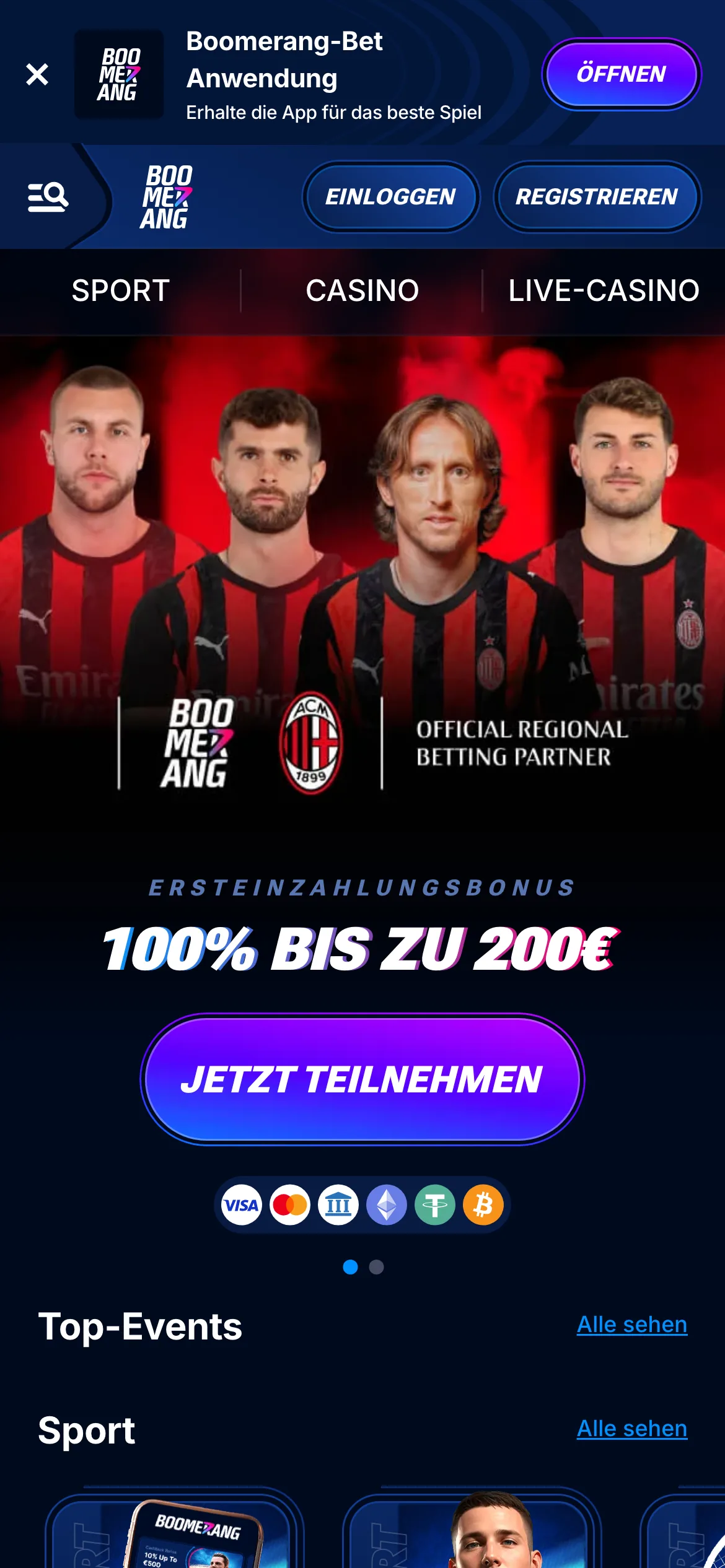 Boomerang Bet — mobile-homepage