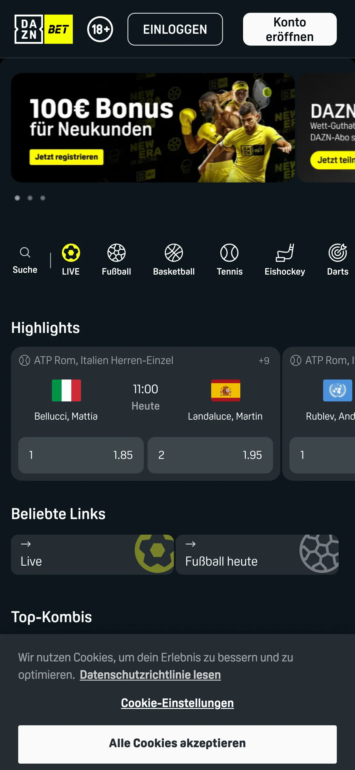 DAZN Bet — mobile-homepage